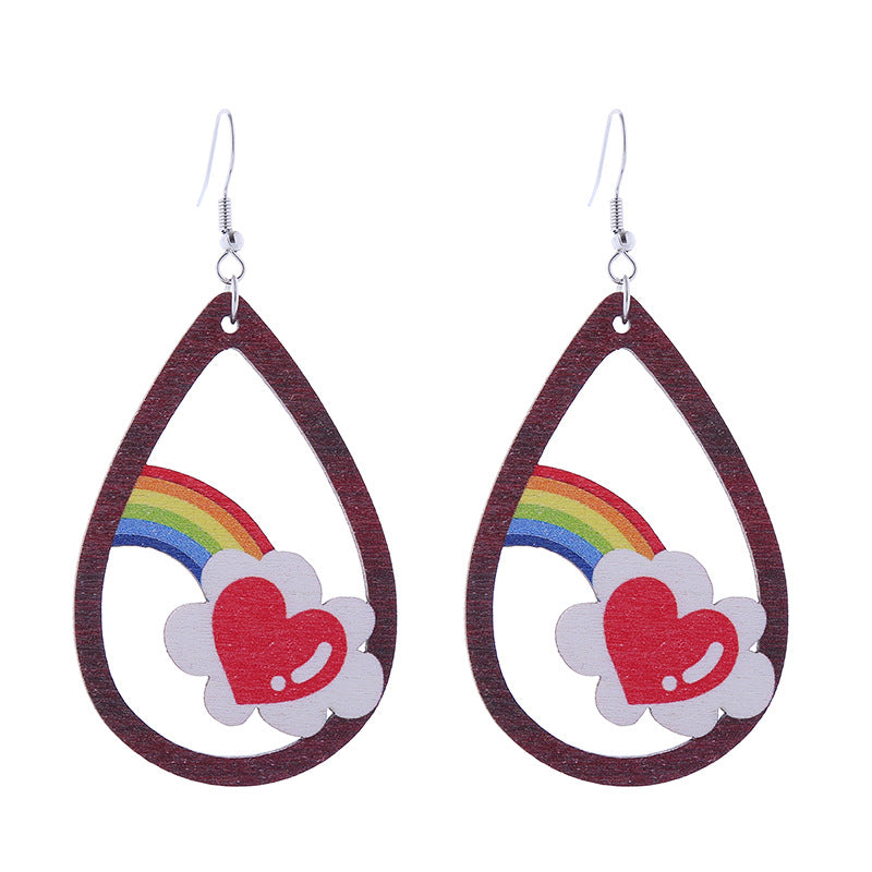Wholesale LOVE Rainbow Wooden Drop Earrings